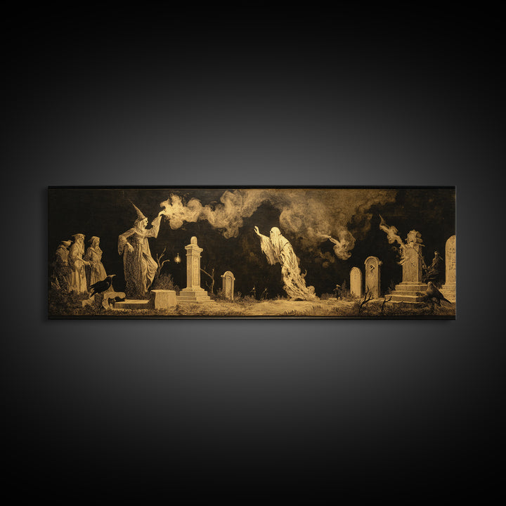 The Graveyard Ghost, Dark Romantic Horror Art, Extra Wide Wall Art, Dark Halloween Decor, Canvas Print, Halloween Wall Art