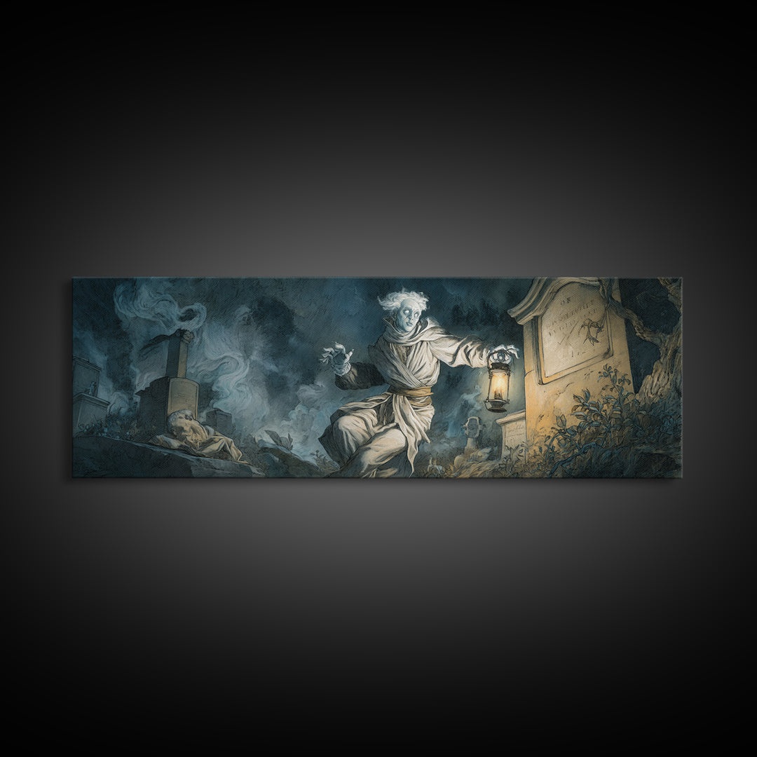 The Graveyard Ghost, Gothic Nightmare Art, Extra Wide Wall Art, Dark Halloween Decor, Canvas Print, Halloween Wall Art