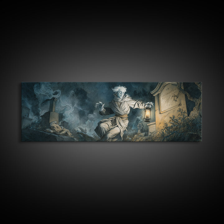 The Graveyard Ghost, Gothic Nightmare Art, Extra Wide Wall Art, Dark Halloween Decor, Canvas Print, Halloween Wall Art