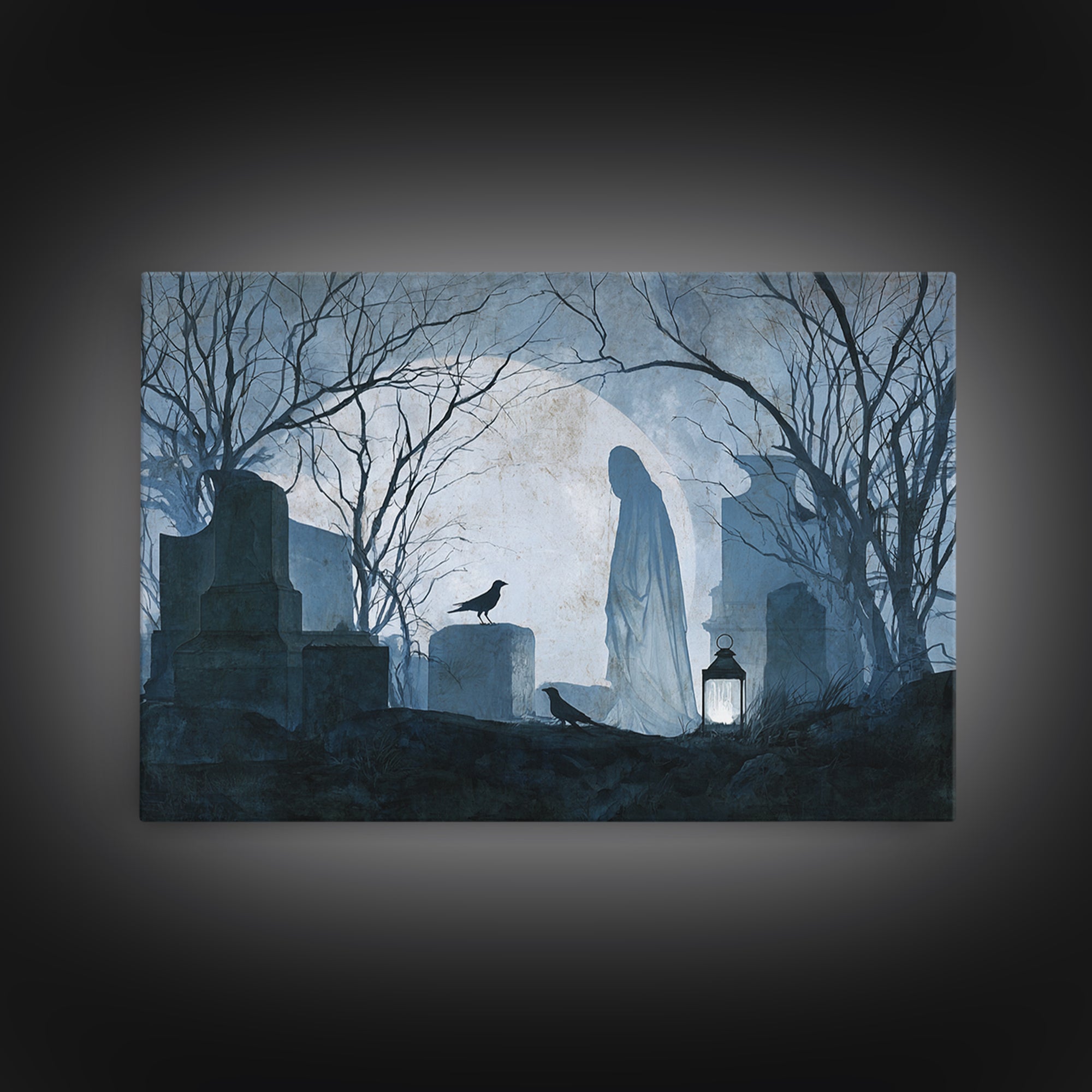 The Graveyard Ghost, Romantic Gothic Landscape, Landscape Wall Art, Macabre Wall Art, Canvas Print, Halloween Wall Art