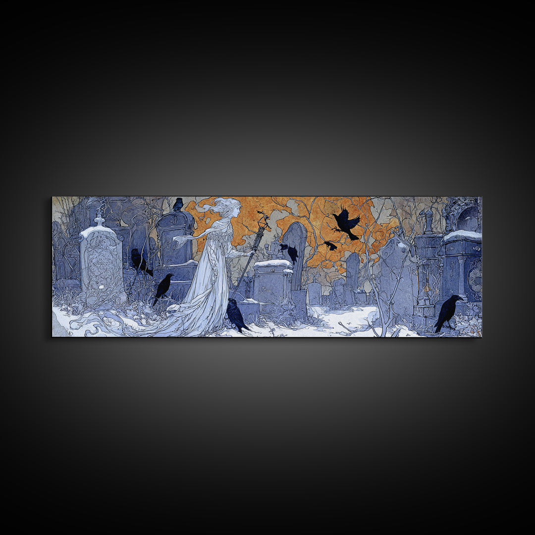 The Graveyard Ghost, Symbolist Death Art, Extra Wide Wall Art, Dark Fantasy Wall Art, Canvas Print, Halloween Wall Art