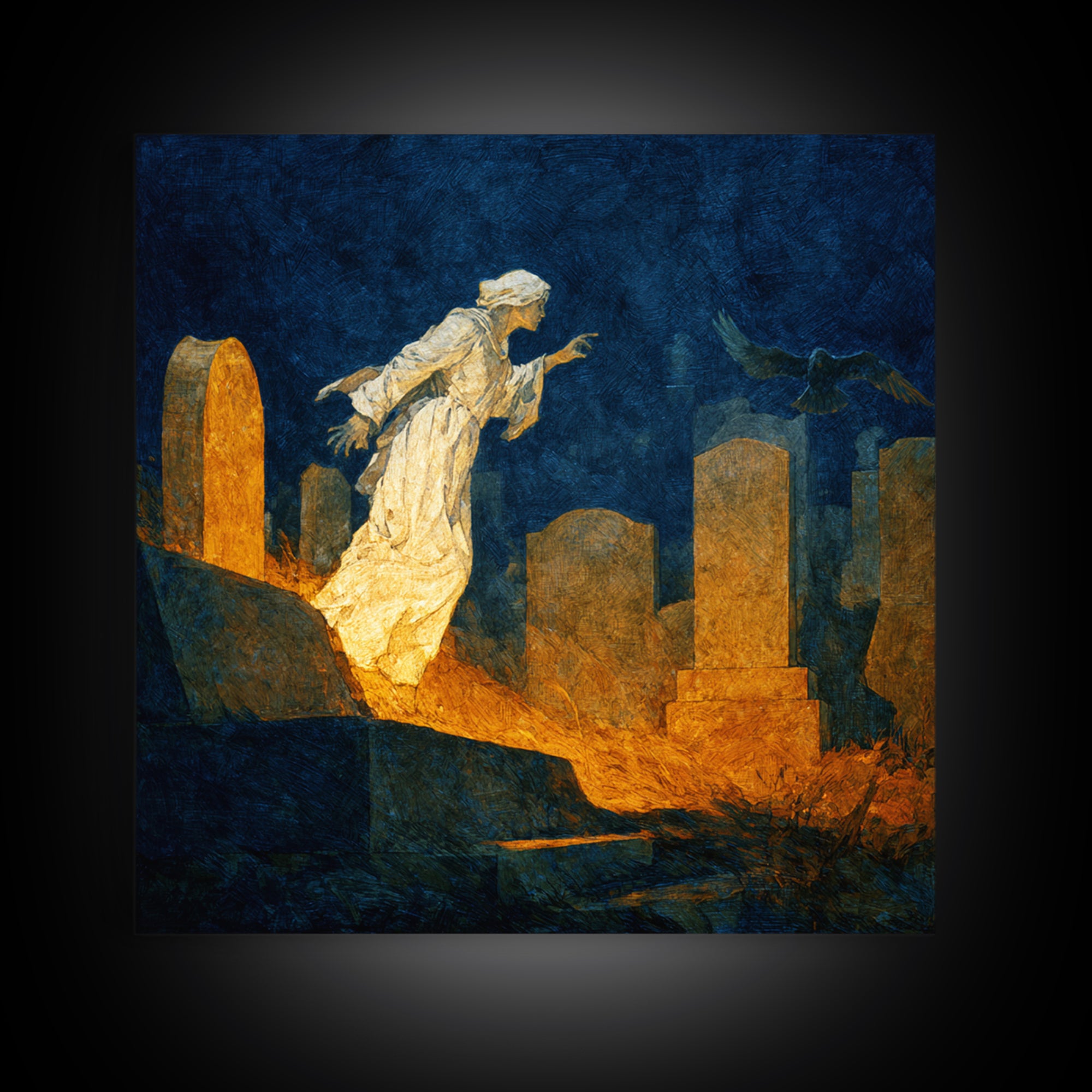 The Graveyard Ghost, Dark Symbolist Art, Square Wall Art, Gothic Horror Wall Art, Framed Canvas Print, Halloween Wall Art