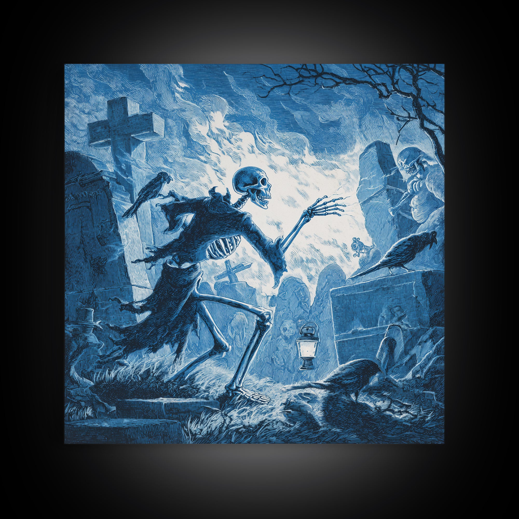 The Graveyard Ghost, Macabre Folk Print Art, Square Wall Art, Dark Halloween Decor, Canvas Print, Halloween Wall Art