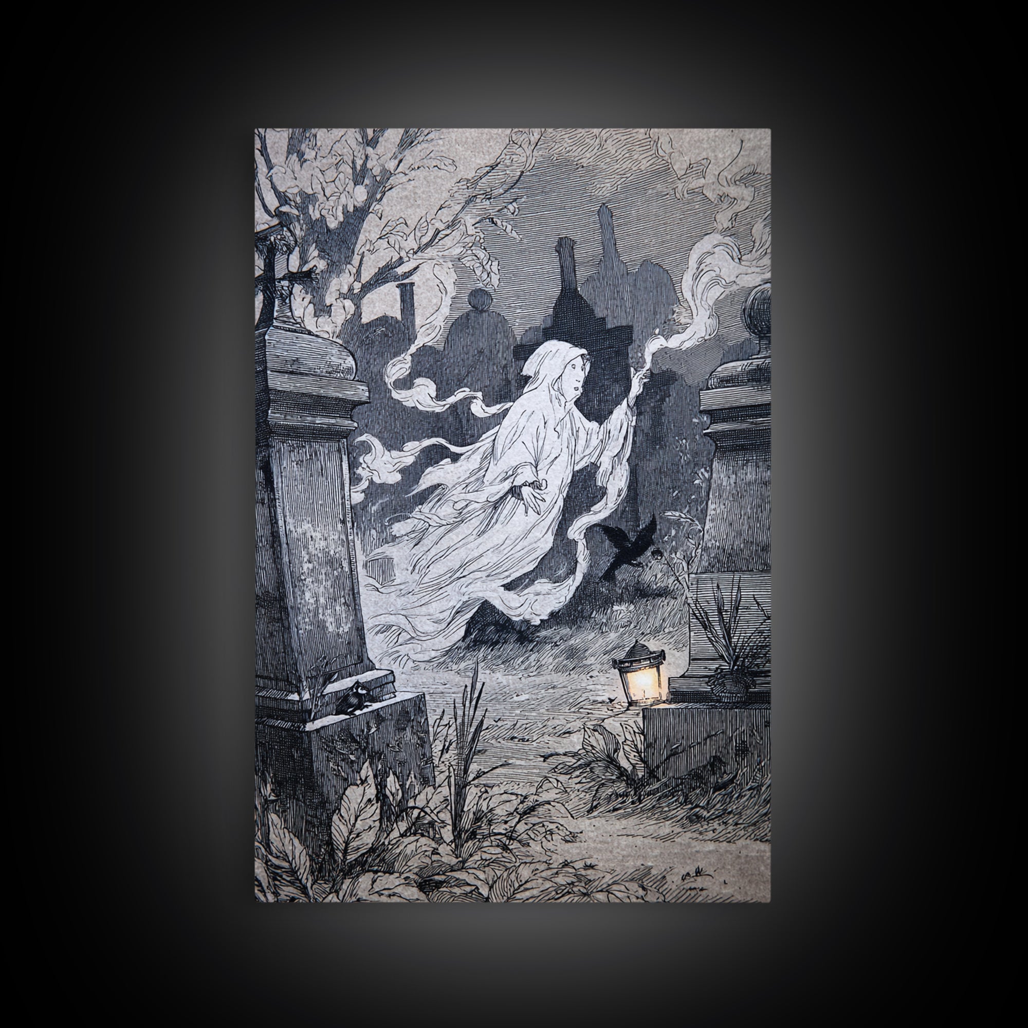The Graveyard Ghost, Victorian Macabre Art, Vertical Wall Art, Dark Halloween Decor, Canvas Print, Halloween Wall Art