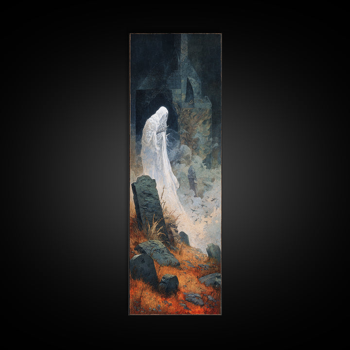 The Graveyard Ghost, Surreal Apocalyptic Art, Tall Narrow Wall Art, Dark Halloween Decor, Canvas Print, Halloween Wall Art