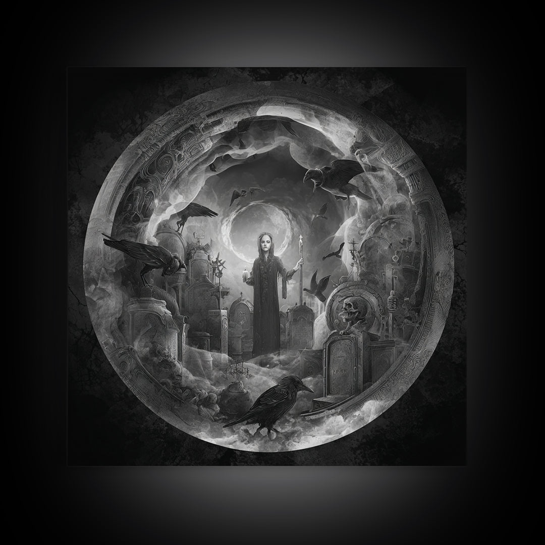 The Graveyard Ghost, Biomechanical Horror Art, Square Wall Art, Gothic Horror Wall Art, Framed Canvas Print, Halloween Wall Art