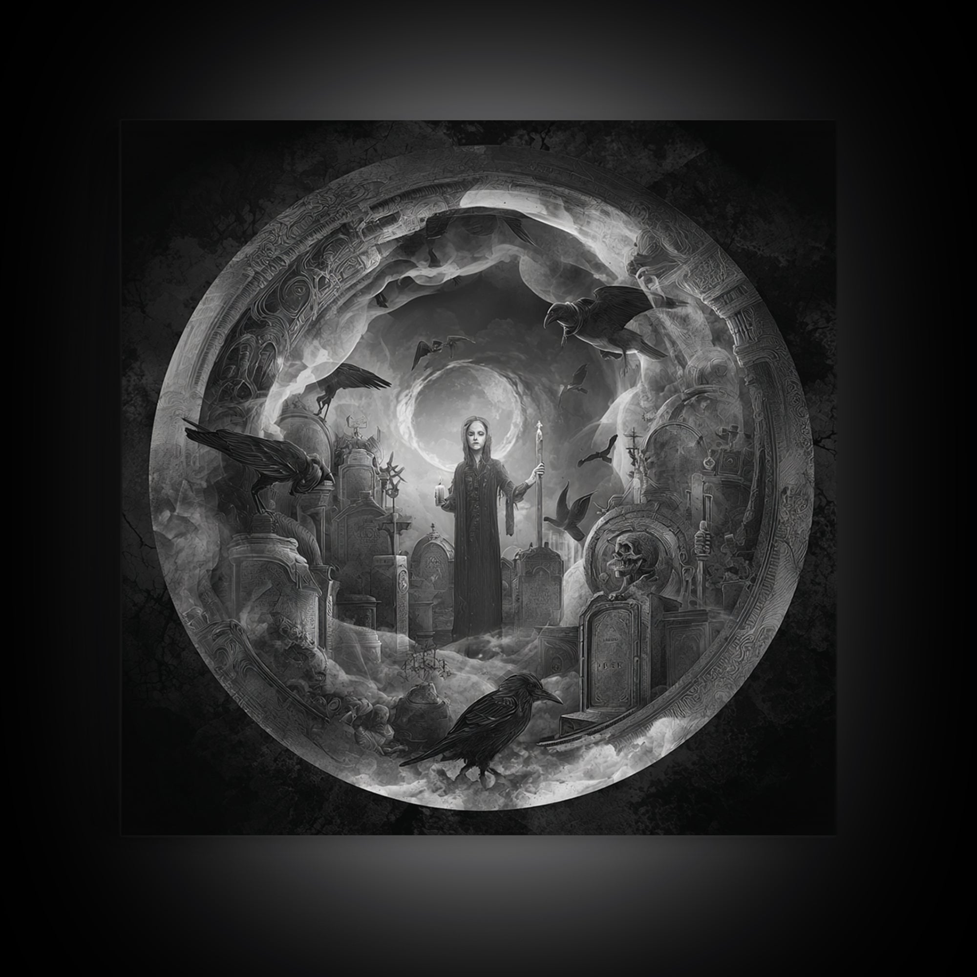 The Graveyard Ghost, Biomechanical Horror Art, Square Wall Art, Gothic Horror Wall Art, Framed Canvas Print, Halloween Wall Art