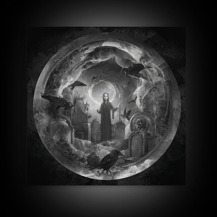 The Graveyard Ghost, Biomechanical Horror Art, Square Wall Art, Gothic Horror Wall Art, Framed Canvas Print, Halloween Wall Art
