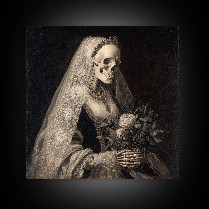 The Skeletal Bride, Danse Macabre Art, Square Wall Art, Macabre Wall Art, Canvas Print, Halloween Wall Art