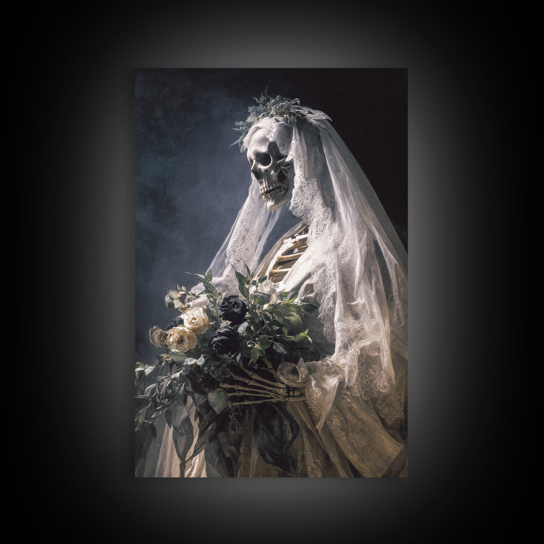 The Skeletal Bride, Gothic Nightmare Art, Vertical Wall Art, Dark Halloween Decor, Canvas Print, Halloween Wall Art, Gothic Home Decor