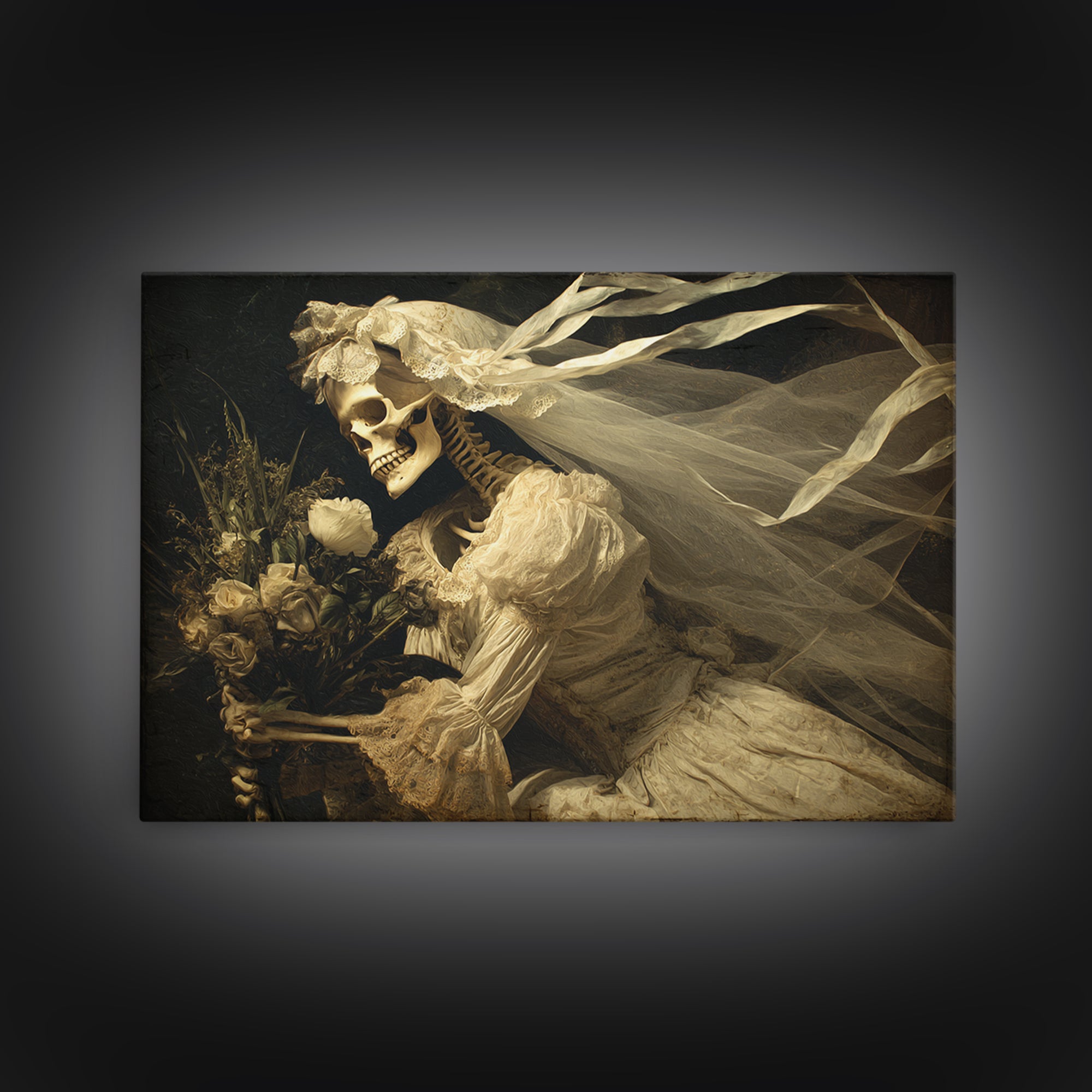 The Skeletal Bride, Symbolist Gothic Landscape, Landscape Wall Art, Gothic Horror Wall Art, Canvas Print, Halloween Wall Art