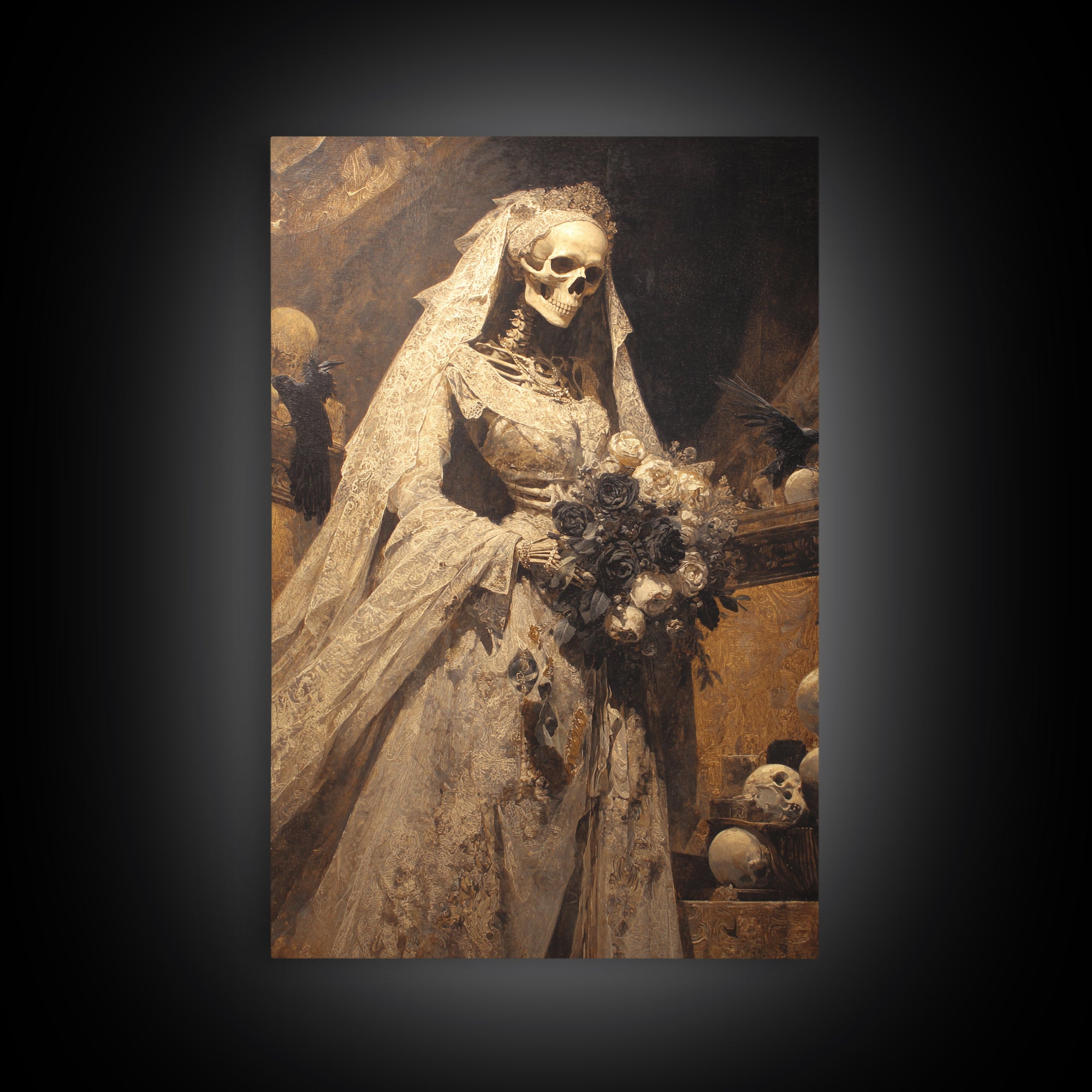 The Skeletal Bride, Ornate Symbolist Art, Vertical Wall Art, Gothic Horror Wall Art, Canvas Print, Halloween Wall Art