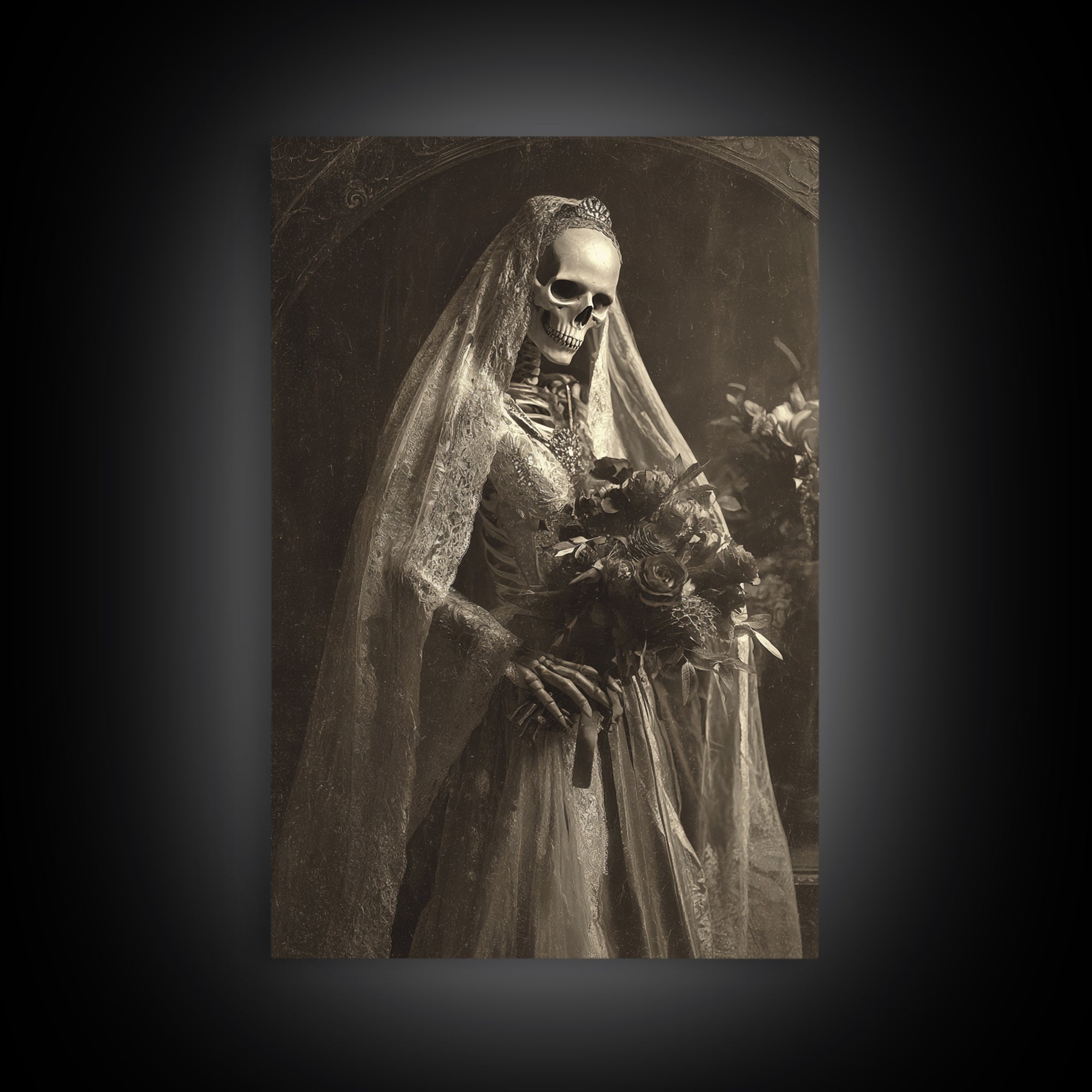 The Skeletal Bride, Dark Symbolist Art, Vertical Wall Art, Dark Fantasy Wall Art, Framed Canvas Print, Halloween Wall Art