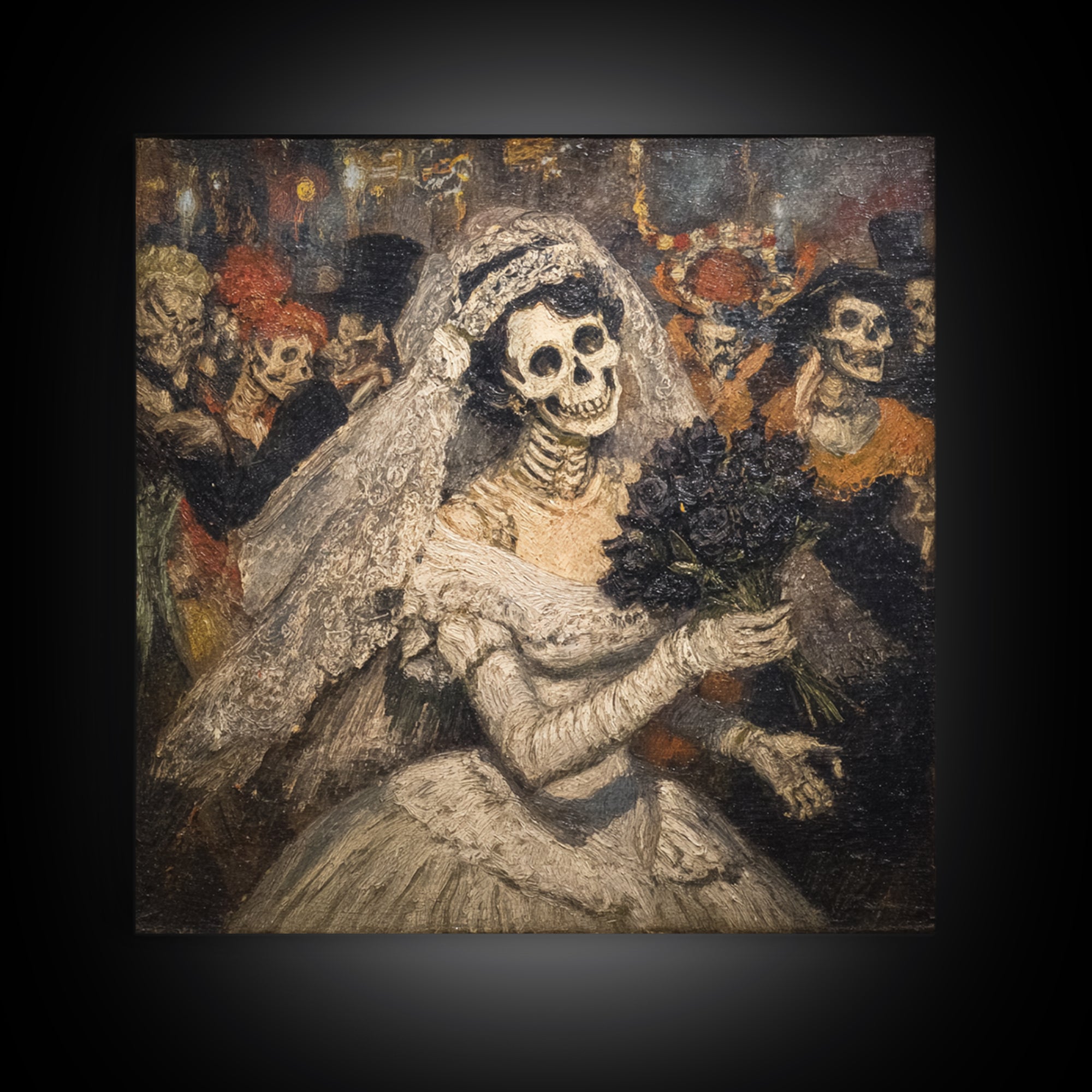 The Skeletal Bride, Grotesque Carnival Art, Square Wall Art, Dark Fantasy Wall Art, Canvas Print, Halloween Wall Art, Gothic Home Decor