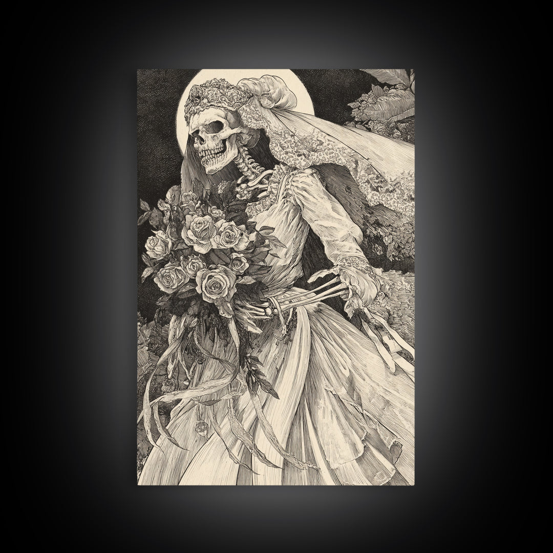 The Skeletal Bride, Victorian Macabre Art, Vertical Wall Art, Dark Fantasy Wall Art, Canvas Print, Halloween Wall Art, Halloween Decor