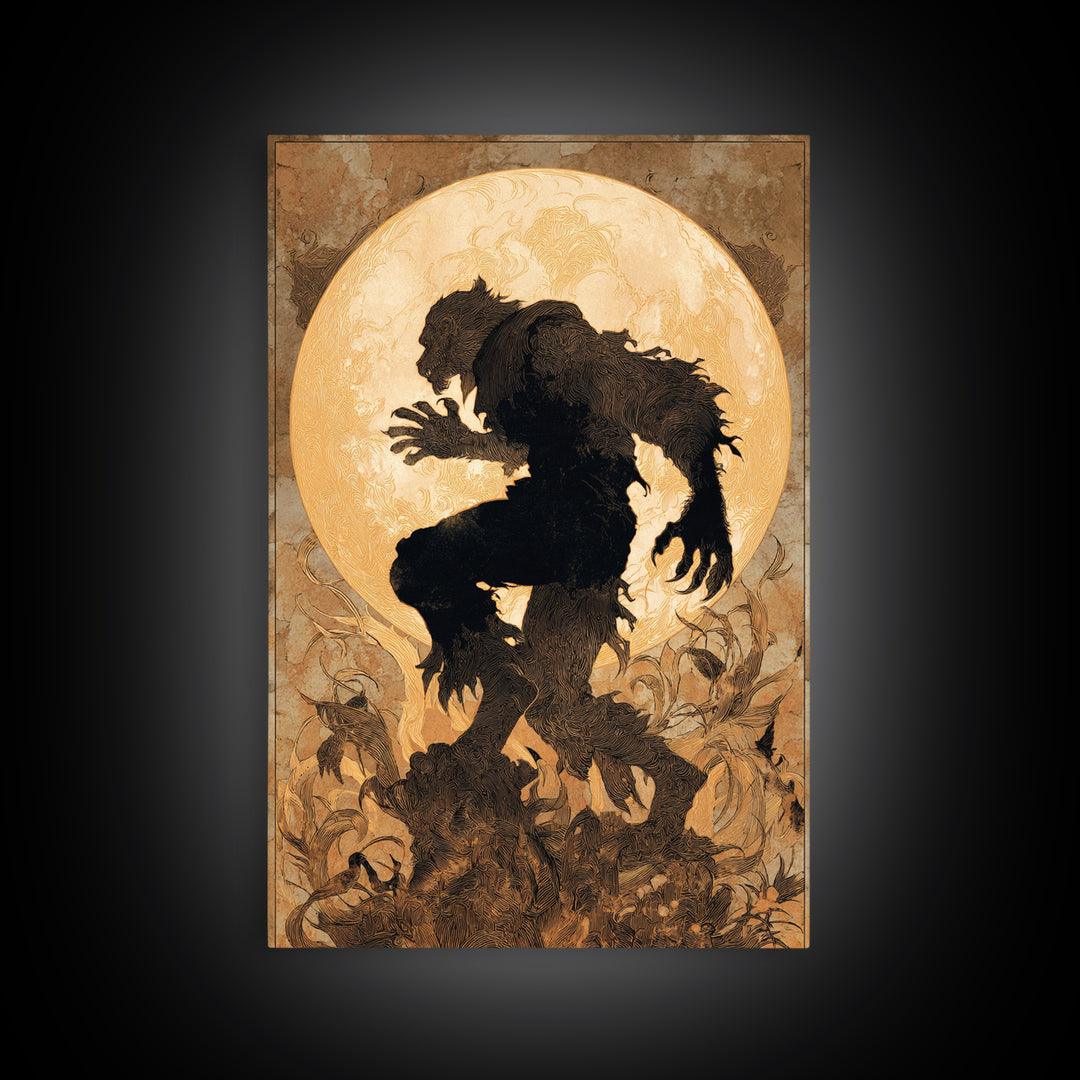 The Moon-Cursed Werewolf, Dark Renaissance Art, Vertical Wall Art, Macabre Wall Art, Framed Canvas Print, Halloween Wall Art