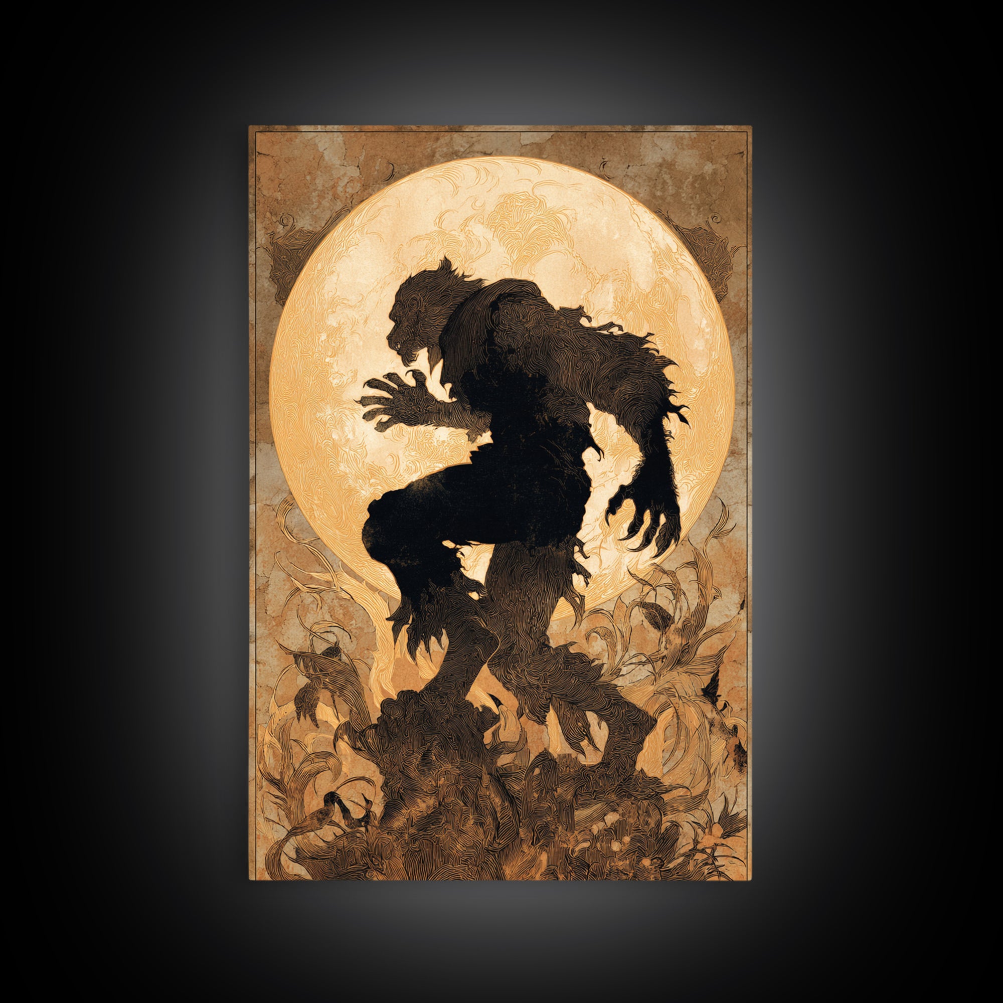 The Moon-Cursed Werewolf, Dark Renaissance Art, Vertical Wall Art, Macabre Wall Art, Framed Canvas Print, Halloween Wall Art