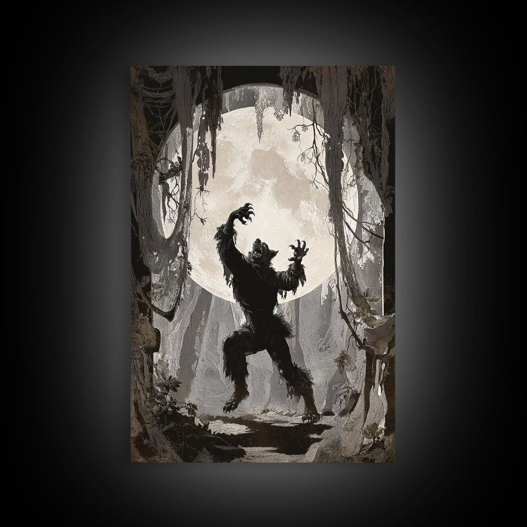 The Moon-Cursed Werewolf, Danse Macabre Art, Vertical Wall Art, Dark Fantasy Wall Art, Framed Canvas Print