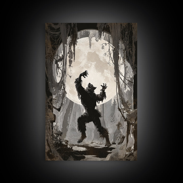 The Moon-Cursed Werewolf, Danse Macabre Art, Vertical Wall Art, Dark Fantasy Wall Art, Framed Canvas Print