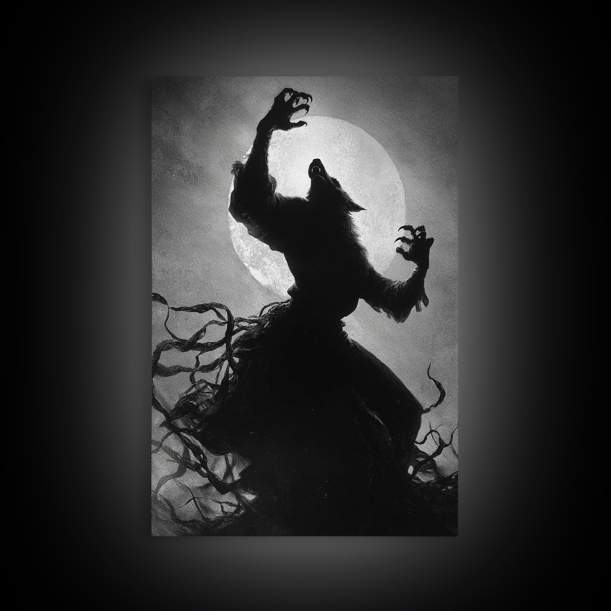 The Moon-Cursed Werewolf, Dark Romantic Horror Art, Vertical Wall Art, Gothic Horror Wall Art, Framed Canvas Print, Halloween Wall Art