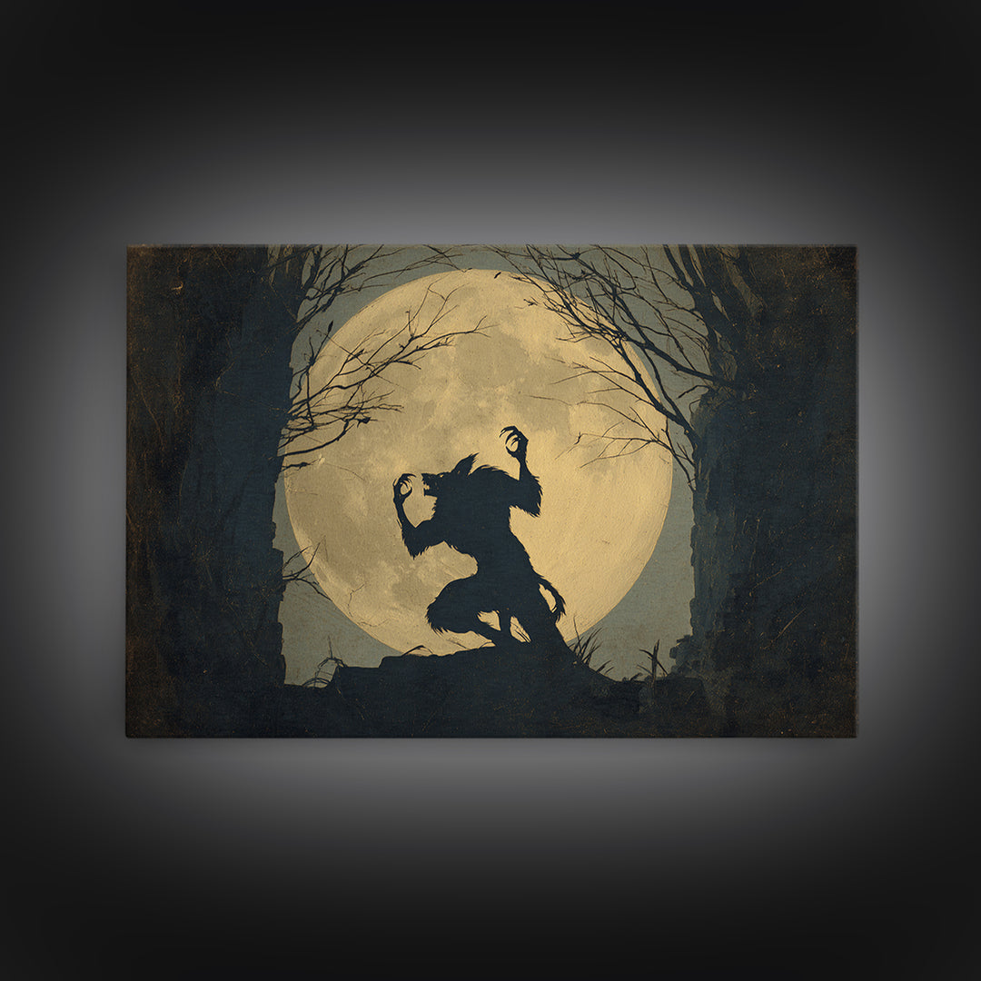 The Moon-Cursed Werewolf, Romantic Gothic Landscape, Landscape Wall Art, Gothic Horror Wall Art, Framed Canvas Print