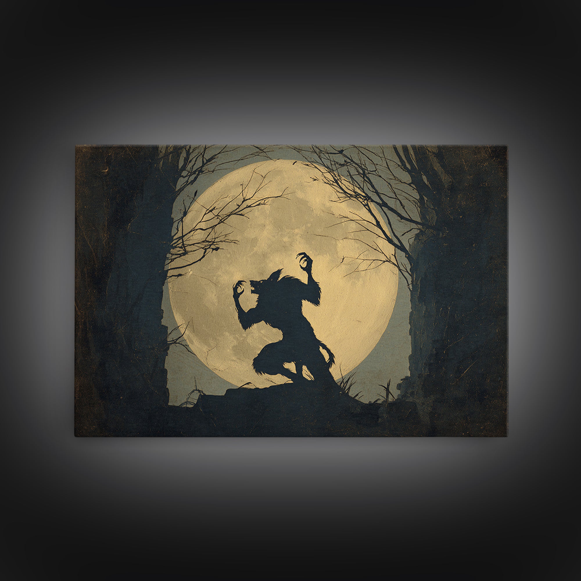 The Moon-Cursed Werewolf, Romantic Gothic Landscape, Landscape Wall Art, Gothic Horror Wall Art, Framed Canvas Print