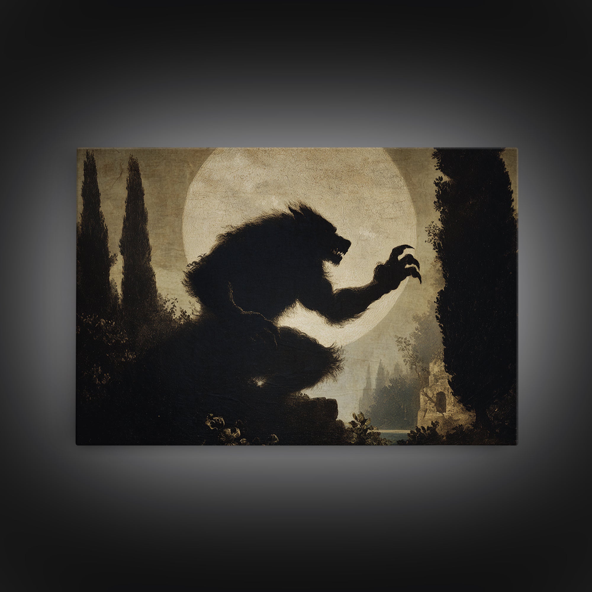 The Moon-Cursed Werewolf, Symbolist Gothic Landscape, Landscape Wall Art, Macabre Wall Art, Canvas Print, Halloween Wall Art