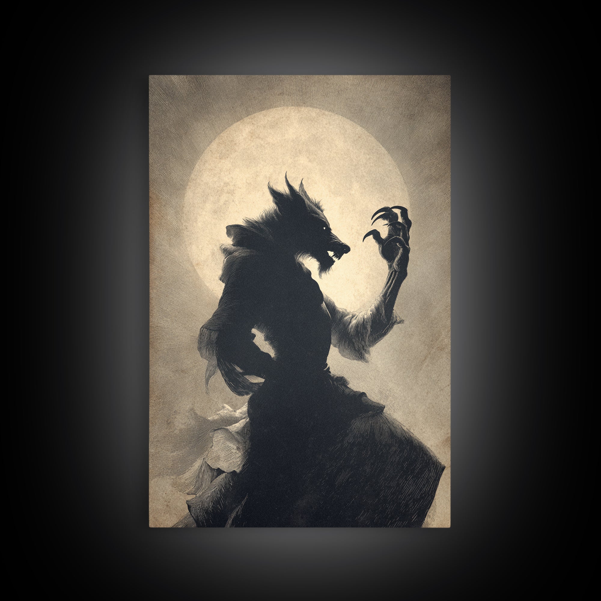 The Moon-Cursed Werewolf, Decadent Gothic Art, Vertical Wall Art, Macabre Wall Art, Canvas Print, Halloween Wall Art