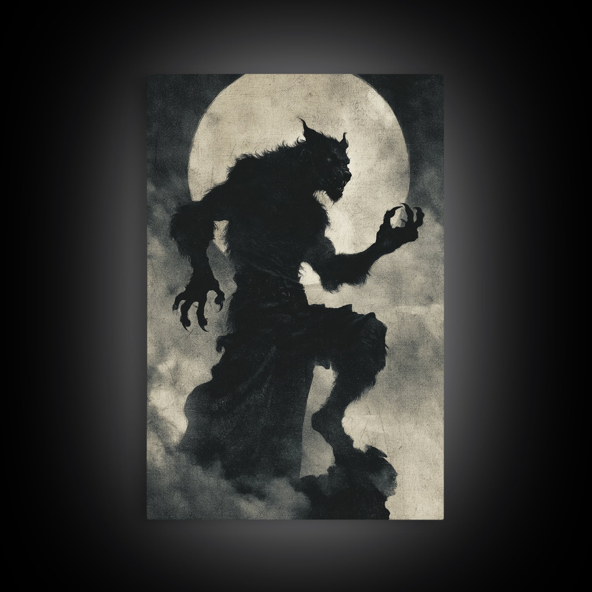 The Moon-Cursed Werewolf, Dark Symbolist Art, Vertical Wall Art, Dark Halloween Decor, Canvas Print, Halloween Wall Art
