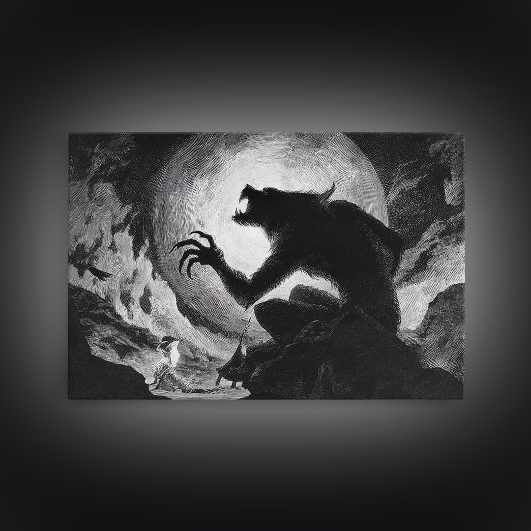The Moon-Cursed Werewolf, Expressionist Nightmare Art, Landscape Wall Art, Dark Halloween Decor, Canvas Print, Halloween Wall Art