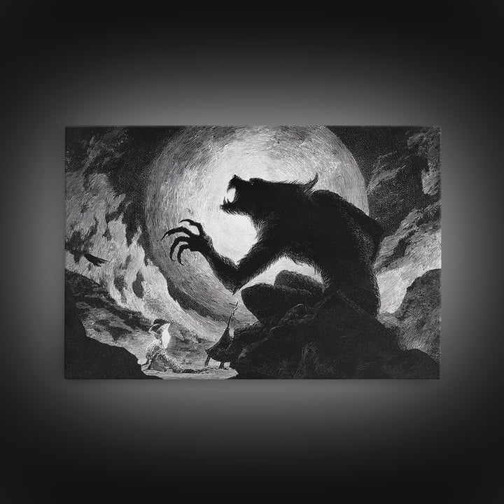 The Moon-Cursed Werewolf, Expressionist Nightmare Art, Landscape Wall Art, Dark Halloween Decor, Canvas Print, Halloween Wall Art