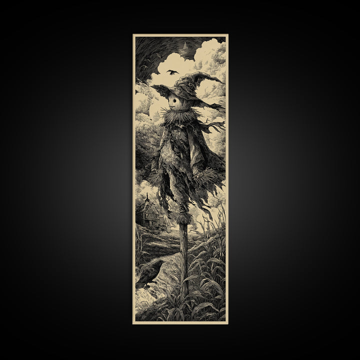 The Living Scarecrow, Gothic Engraving Art, Tall Narrow Wall Art, Gothic Horror Wall Art, Canvas Print, Halloween Wall Art