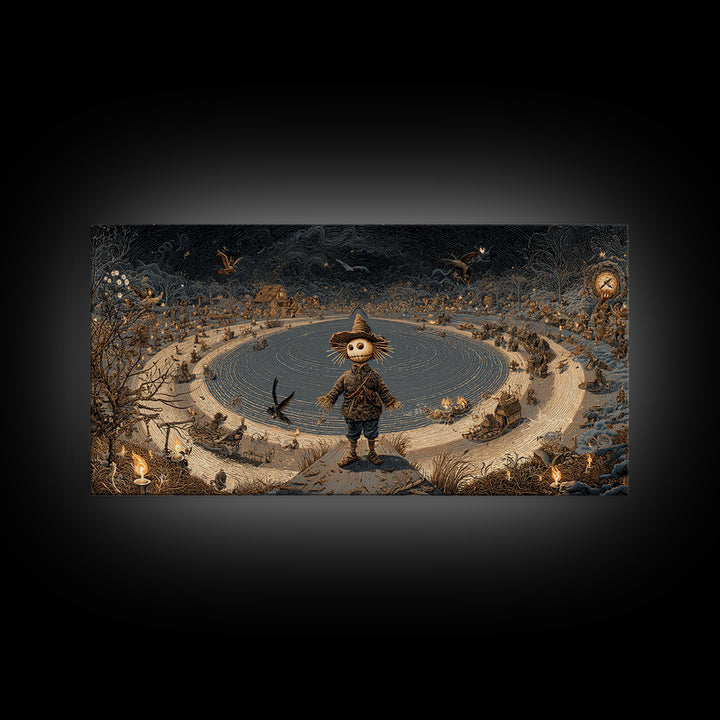 The Living Scarecrow, Northern Renaissance Horror, Wide Panoramic Art, Dark Fantasy Wall Art, Framed Canvas Print