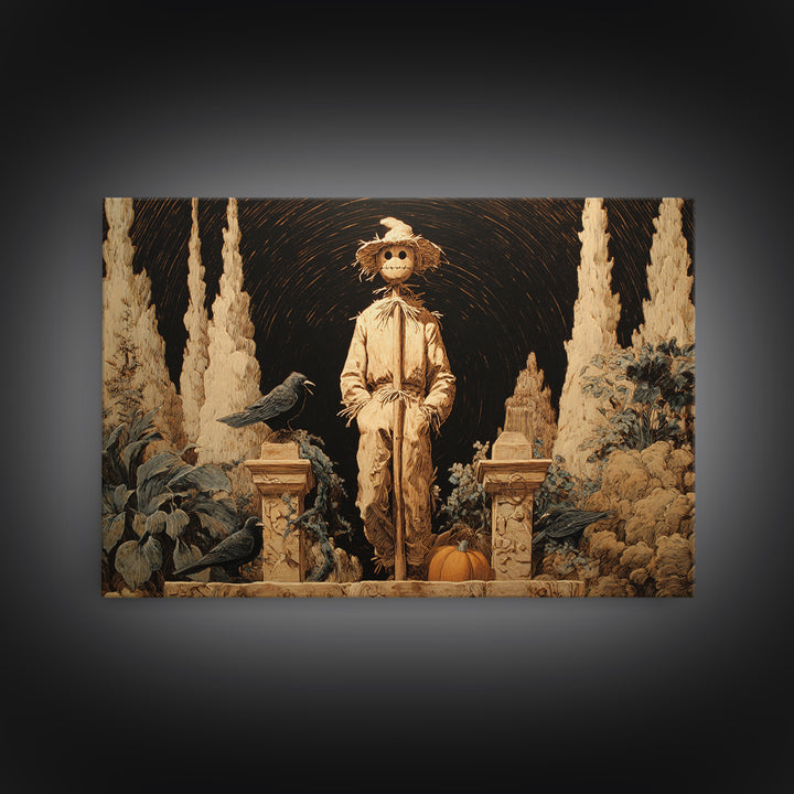 The Living Scarecrow, Symbolist Gothic Landscape, Landscape Wall Art, Macabre Wall Art, Canvas Print, Halloween Wall Art, Gothic Home Decor