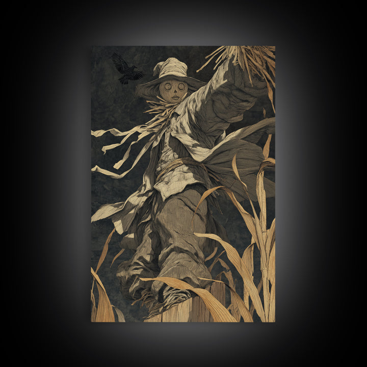 The Living Scarecrow, Dark Symbolist Art, Vertical Wall Art, Dark Halloween Decor, Canvas Print, Halloween Wall Art