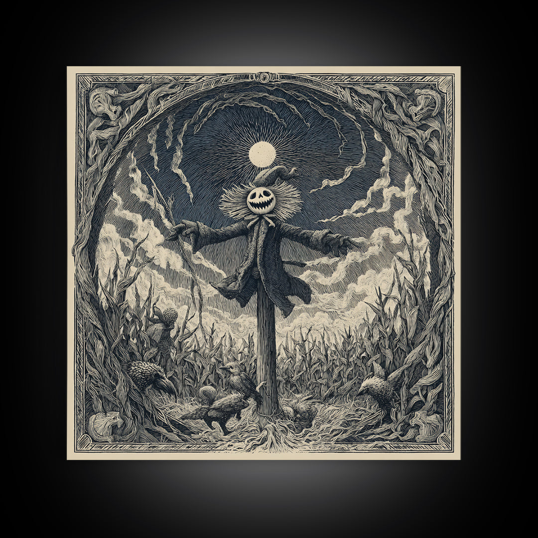 The Living Scarecrow, Expressionist Nightmare Art, Square Wall Art, Gothic Horror Wall Art, Framed Canvas Print, Halloween Wall Art