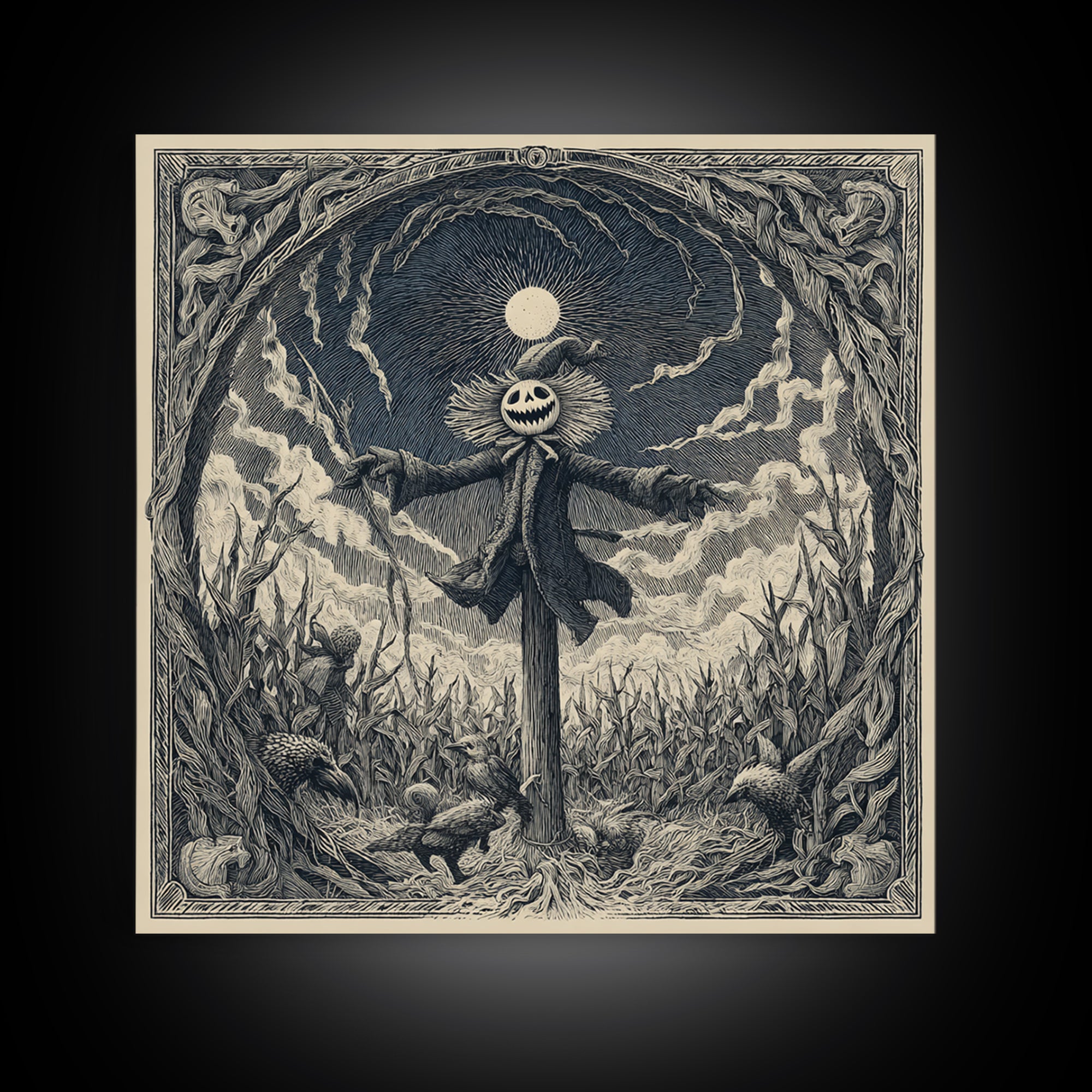The Living Scarecrow, Expressionist Nightmare Art, Square Wall Art, Gothic Horror Wall Art, Framed Canvas Print, Halloween Wall Art
