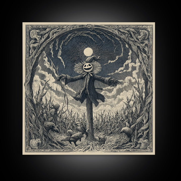 The Living Scarecrow, Expressionist Nightmare Art, Square Wall Art, Gothic Horror Wall Art, Framed Canvas Print, Halloween Wall Art