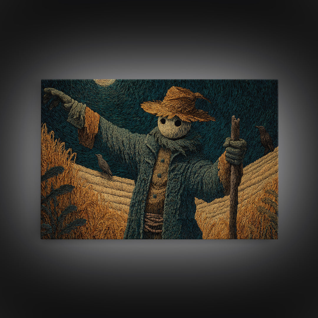 The Living Scarecrow, Expressionist Gothic Art, Landscape Wall Art, Macabre Wall Art, Framed Canvas Print, Halloween Wall Art