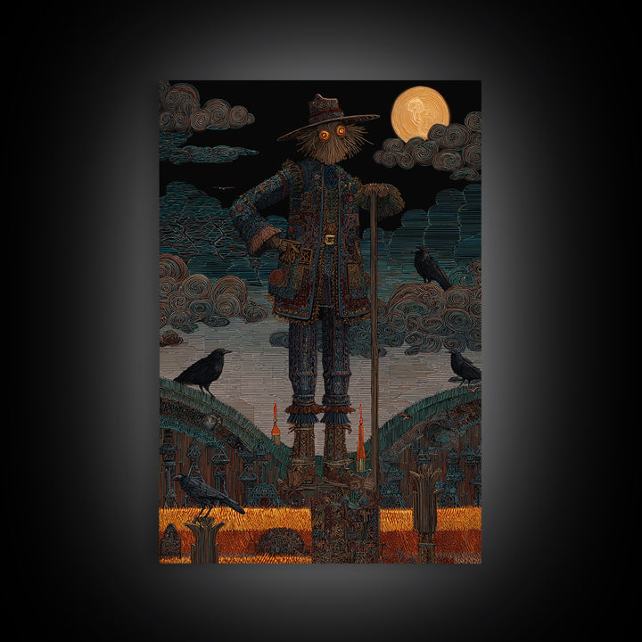 The Living Scarecrow, Stained Glass Gothic Art, Vertical Wall Art, Macabre Wall Art, Canvas Print, Halloween Wall Art, Halloween Decor