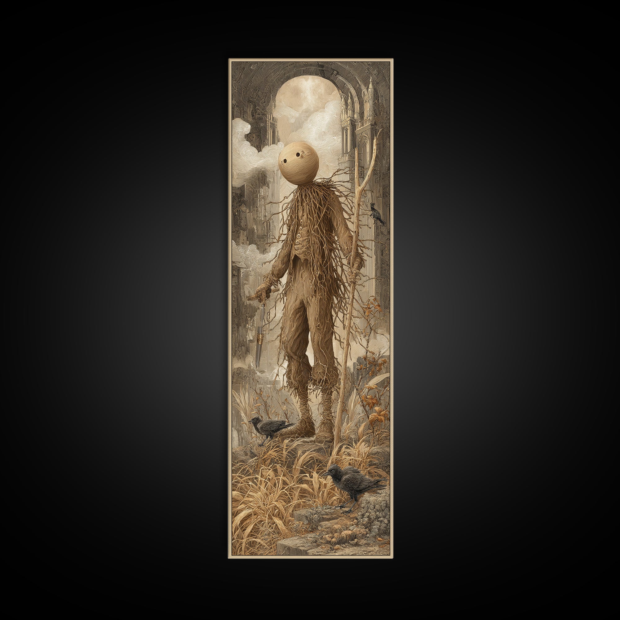 The Living Scarecrow, Surreal Apocalyptic Art, Tall Narrow Wall Art, Dark Fantasy Wall Art, Framed Canvas Print, Halloween Wall Art