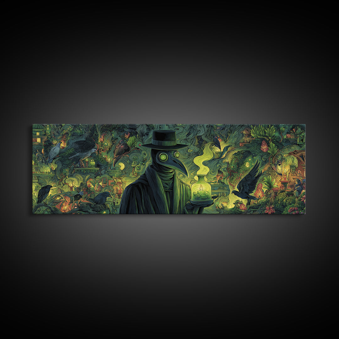 The Plague Doctor, Medieval Grotesque Art, Extra Wide Wall Art, Dark Fantasy Wall Art, Framed Canvas Print, Halloween Wall Art