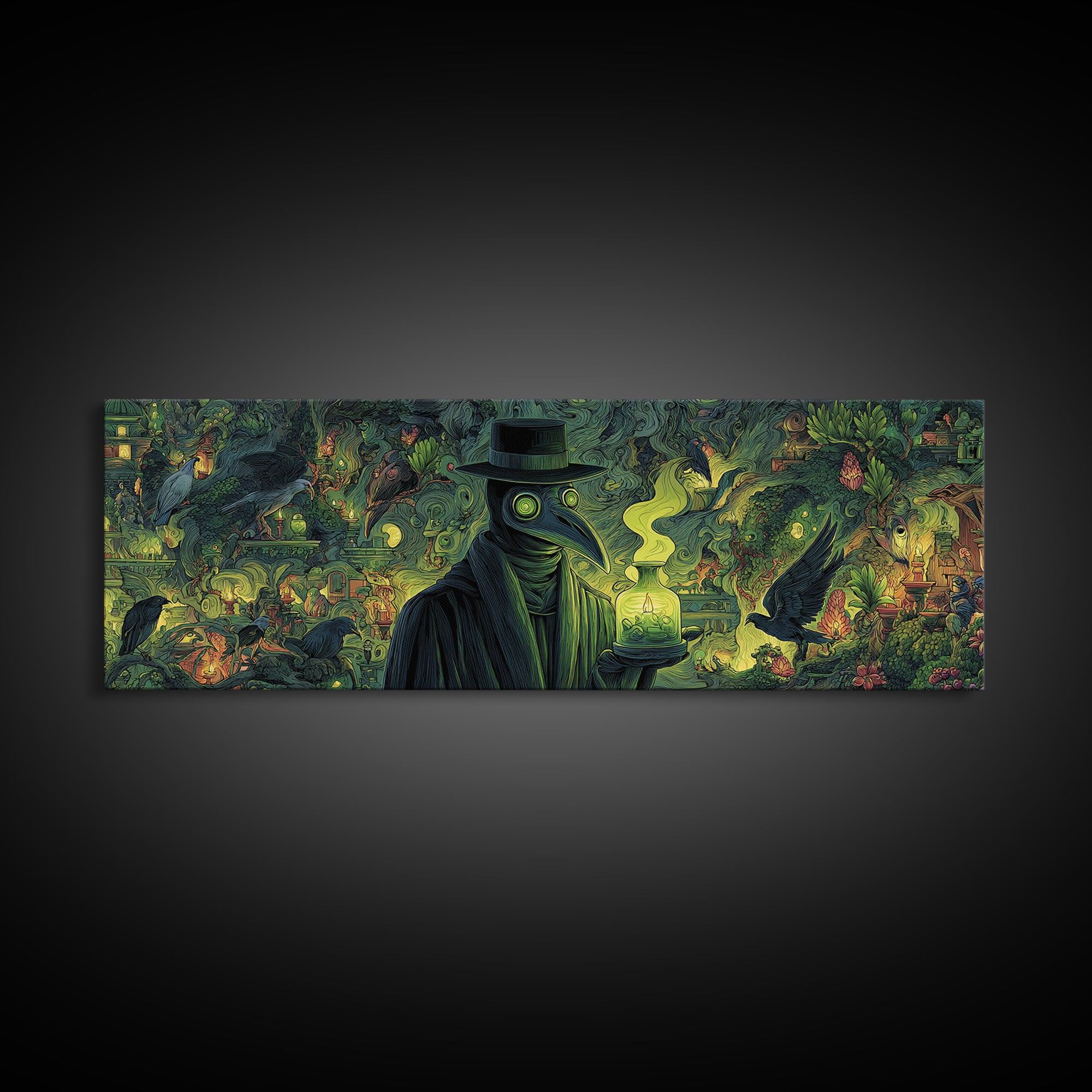 The Plague Doctor, Medieval Grotesque Art, Extra Wide Wall Art, Dark Fantasy Wall Art, Framed Canvas Print, Halloween Wall Art