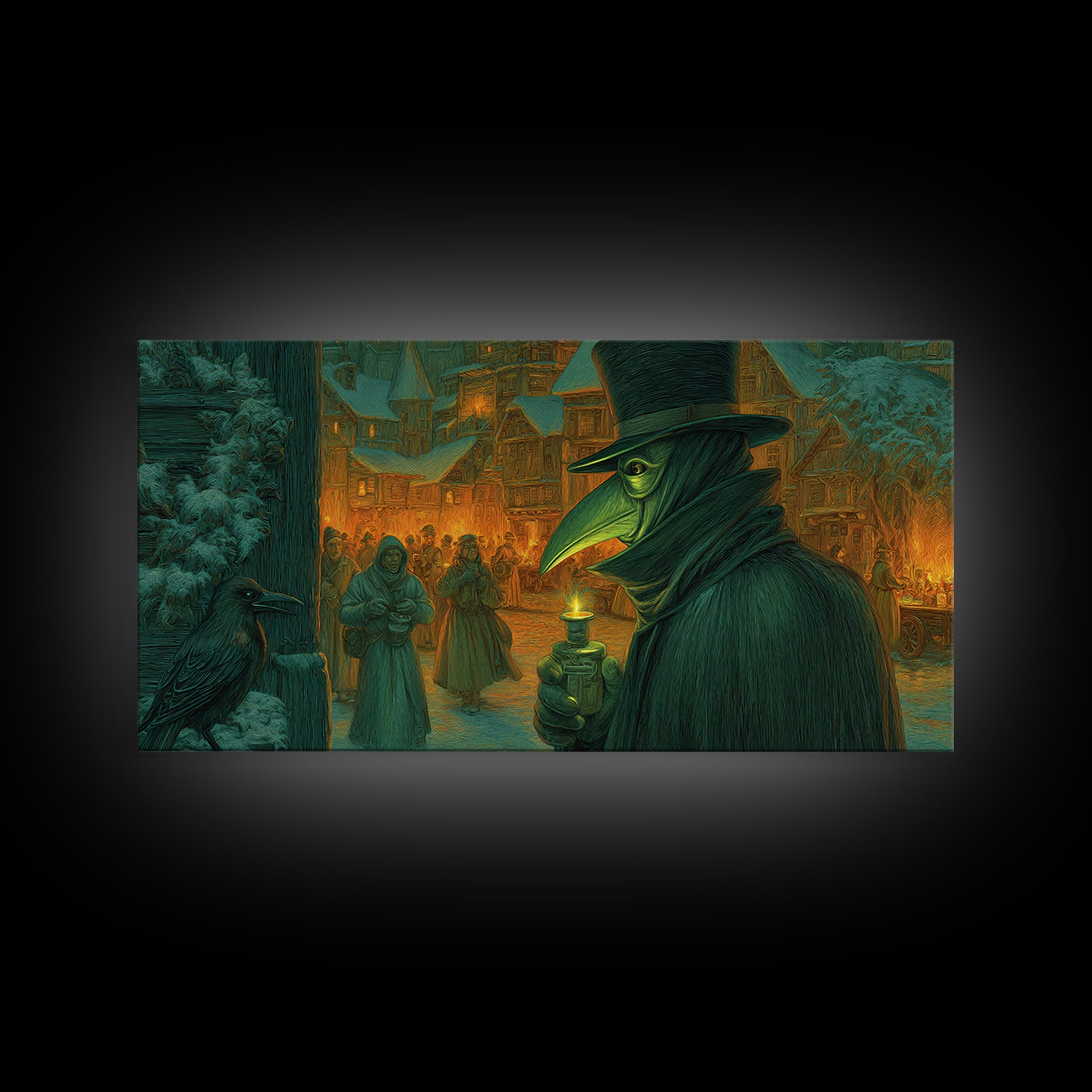 The Plague Doctor, Northern Renaissance Horror, Wide Panoramic Art, Dark Halloween Decor, Canvas Print, Halloween Wall Art