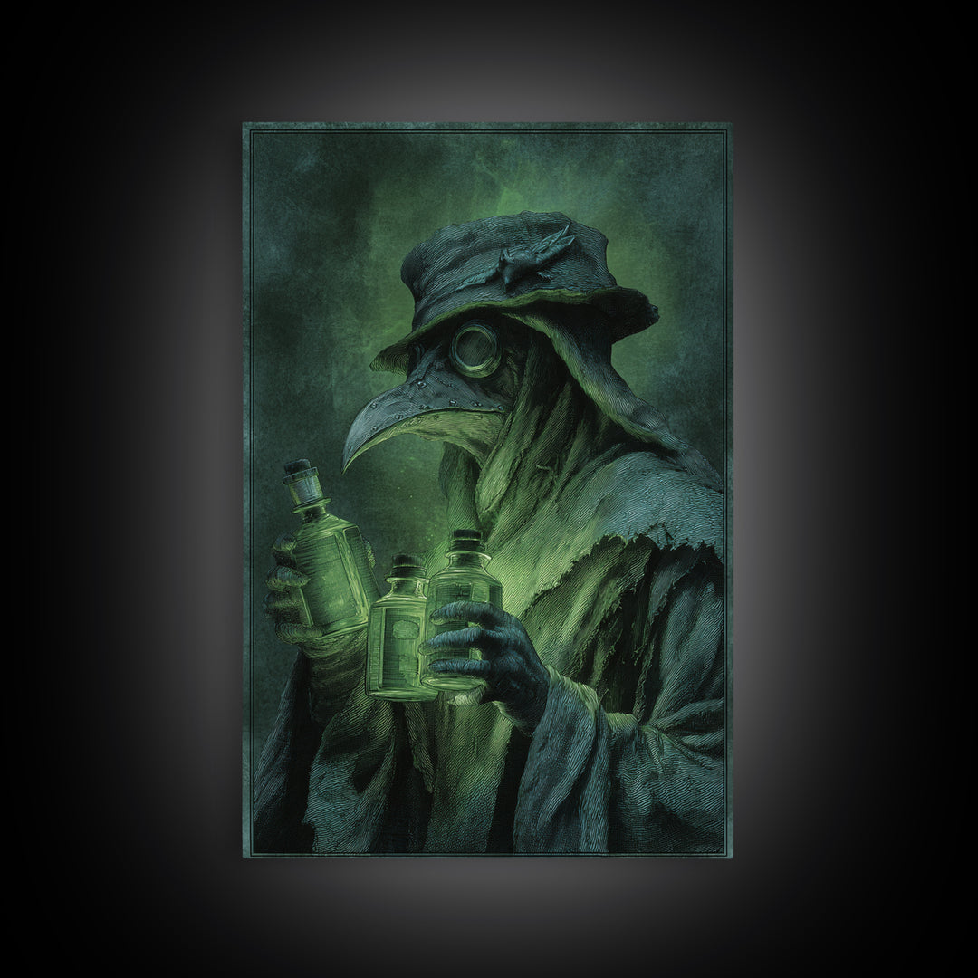 The Plague Doctor, Dark Renaissance Art, Vertical Wall Art, Dark Fantasy Wall Art, Framed Canvas Print, Halloween Wall Art