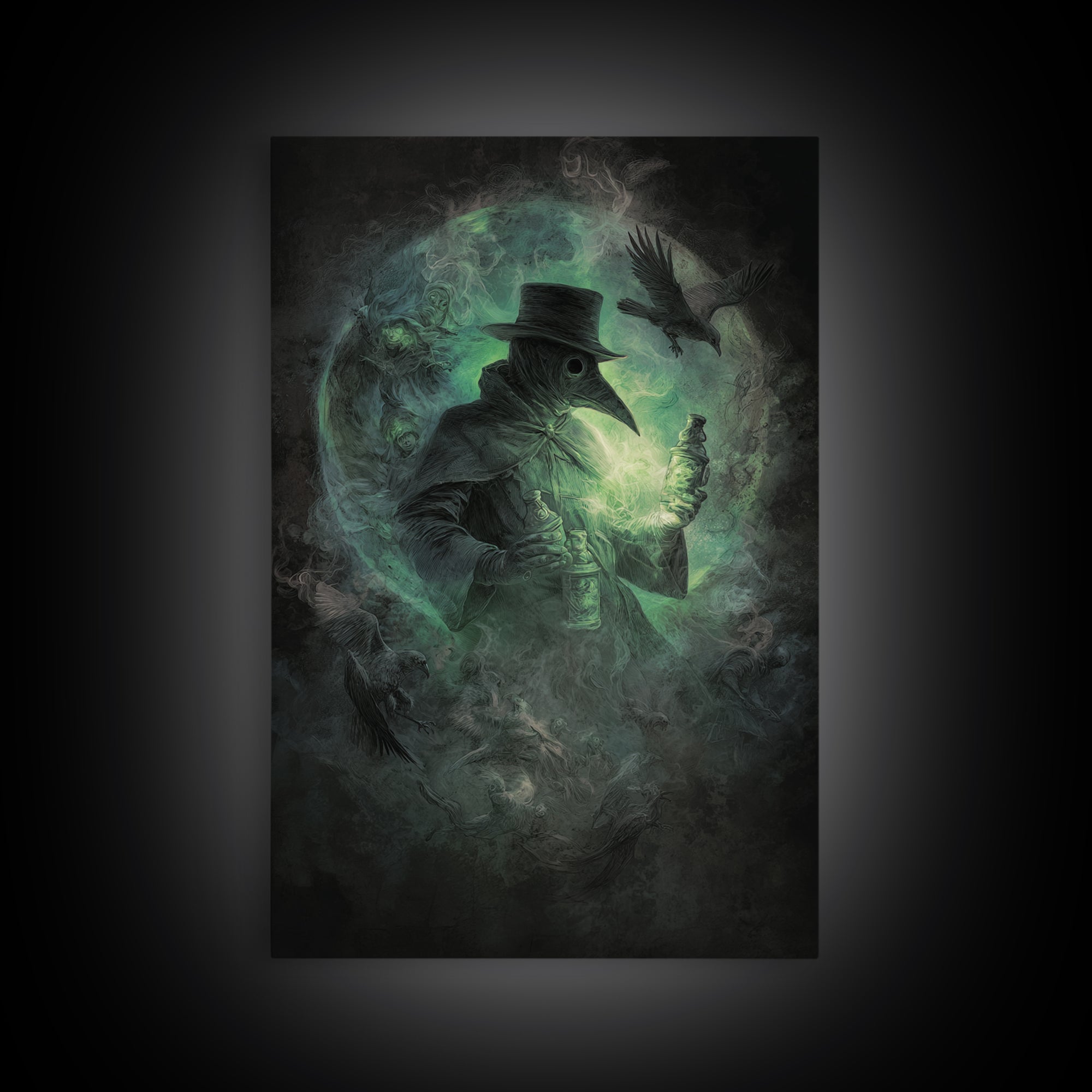 The Plague Doctor, Dark Romantic Horror Art, Vertical Wall Art, Dark Fantasy Wall Art, Framed Canvas Print, Halloween Wall Art