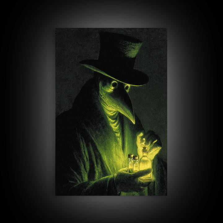 The Plague Doctor, Gothic Nightmare Art, Vertical Wall Art, Macabre Wall Art, Framed Canvas Print, Halloween Wall Art