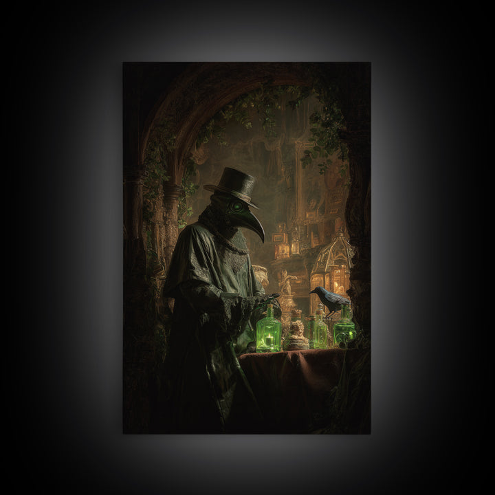 The Plague Doctor, Ornate Symbolist Art, Vertical Wall Art, Dark Fantasy Wall Art, Canvas Print, Halloween Wall Art, Halloween Decor