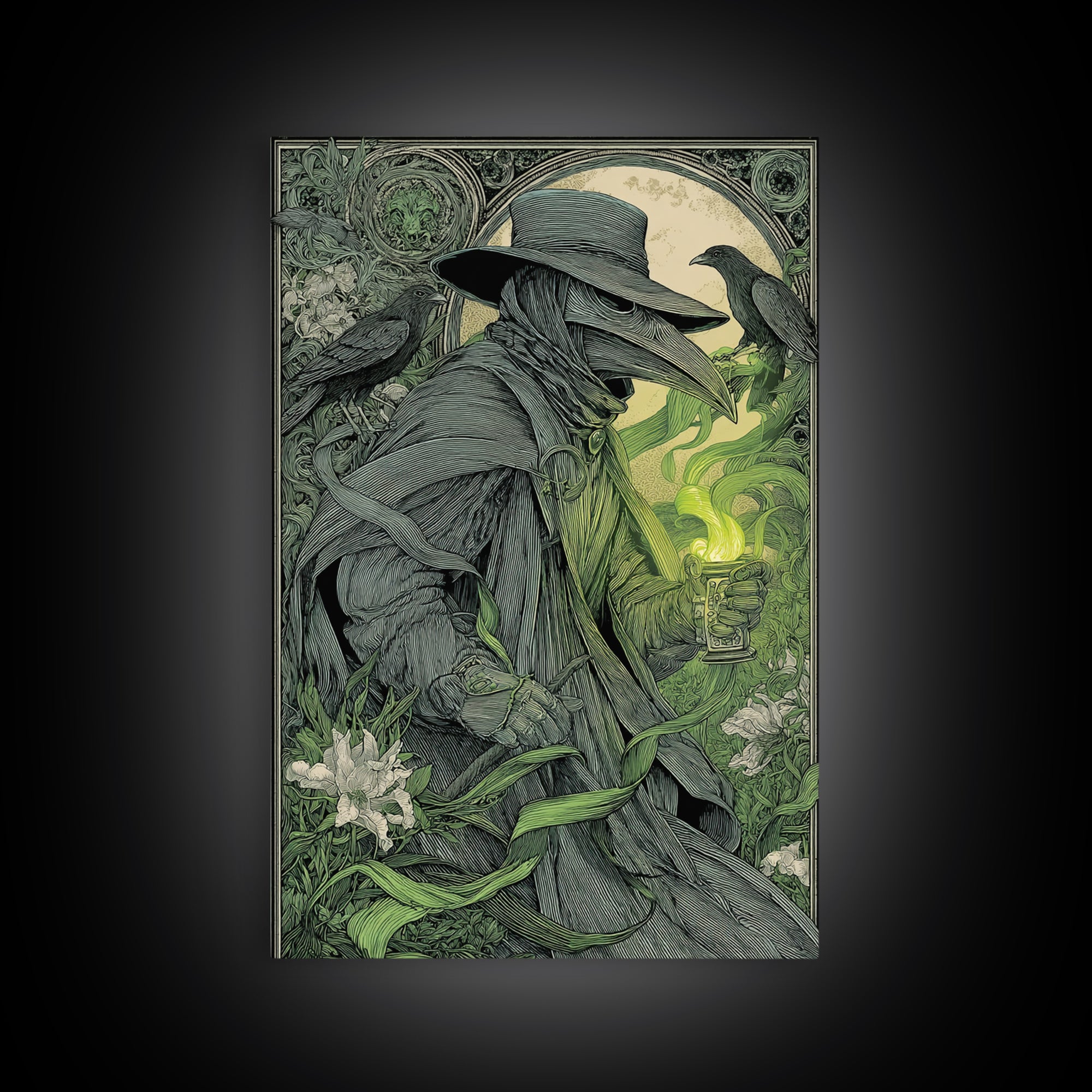 The Plague Doctor, Symbolist Death Art, Vertical Wall Art, Macabre Wall Art, Framed Canvas Print, Halloween Wall Art