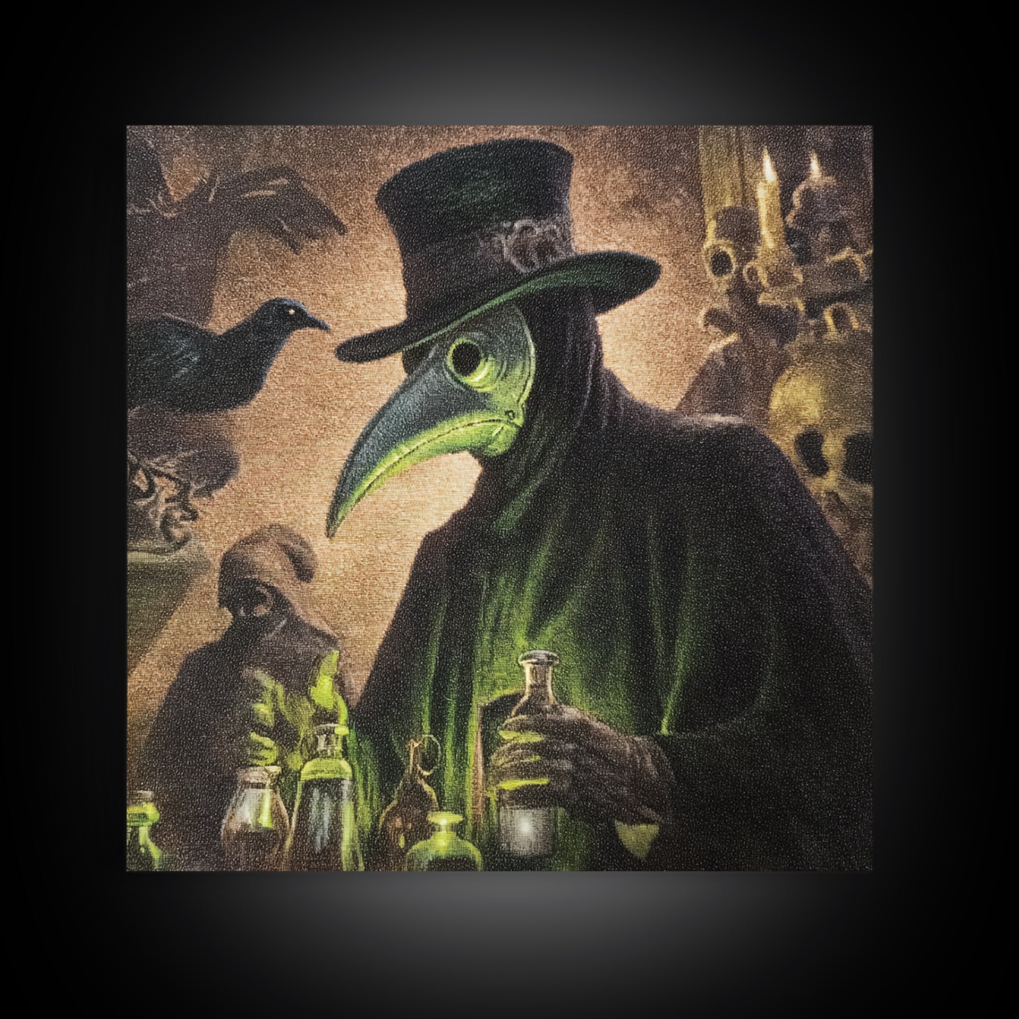 The Plague Doctor, Dark Symbolist Art, Square Wall Art, Dark Fantasy Wall Art, Framed Canvas Print, Halloween Wall Art